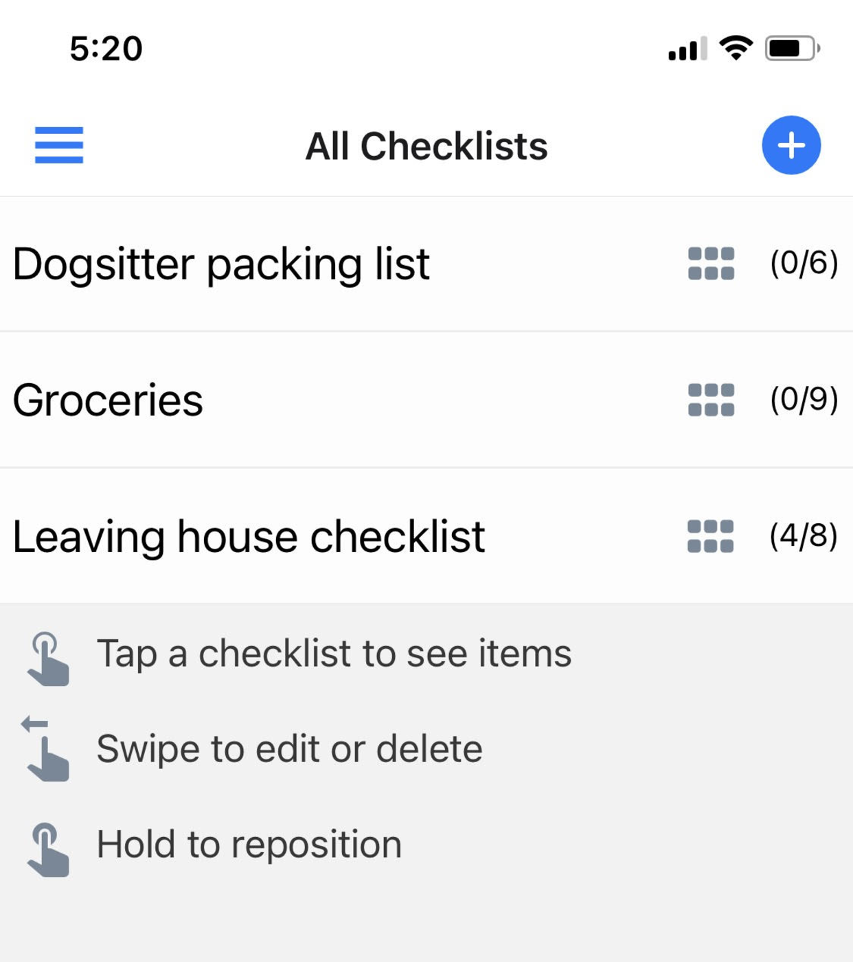 Screenshot showing a checklist with two buttons at the bottom that allow you to reset the checklist or pin uncompleted items to the top of the list.