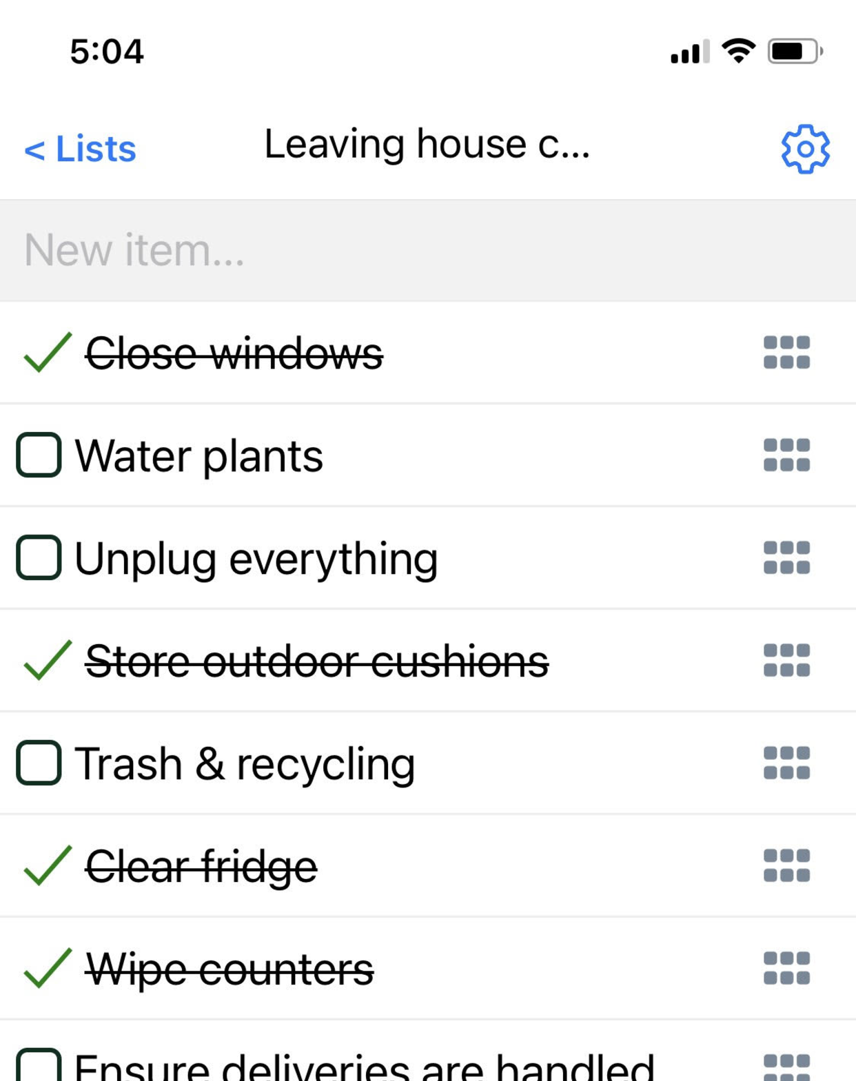 Screenshot of an example checklist for leaving the house